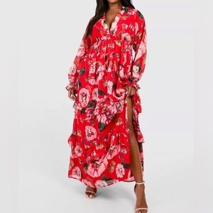 Boohoo Floral Chiffon Maxi Dress